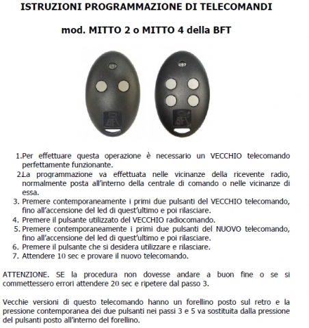 Come codificare telecomando BFT mitto